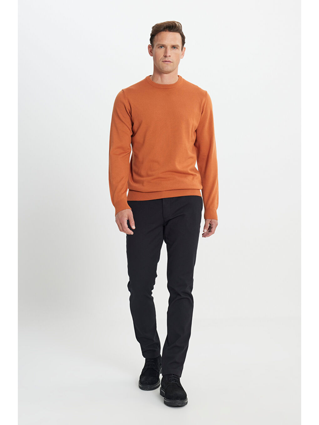 Kahverengi Erkek Kiremit Bisiklet Yaka Triko Kazak-1