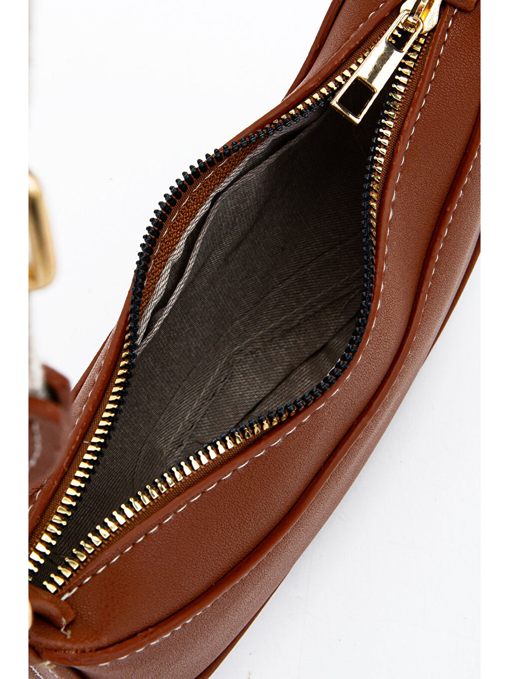 Kahverengi Mini Yarım Ay Tasarım Alisa Kadın El Ve Çapraz Çanta Taba-4