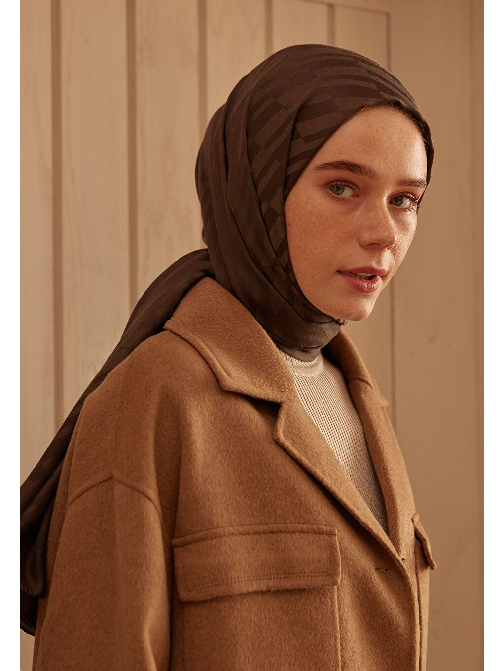 Kahverengi Dublın Jakarlı Şal Çikolata-2