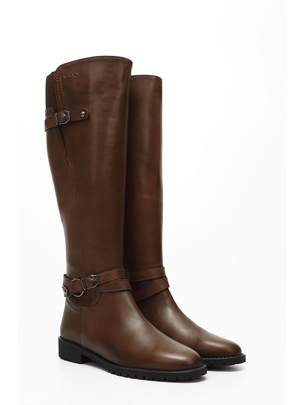 Kahverengi KAHVERENGİ  Hakiki Deri Yuvarlak Burun Kauçuk Taban Topuklu Tokalı Kadın Günlük Çizme 63564-1