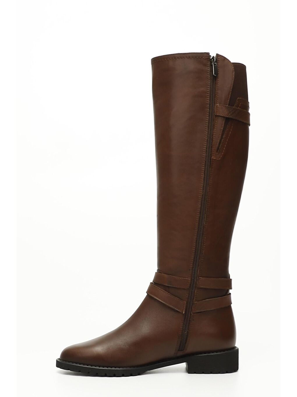 Kahverengi KAHVERENGİ  Hakiki Deri Yuvarlak Burun Kauçuk Taban Topuklu Tokalı Kadın Günlük Çizme 63564-2