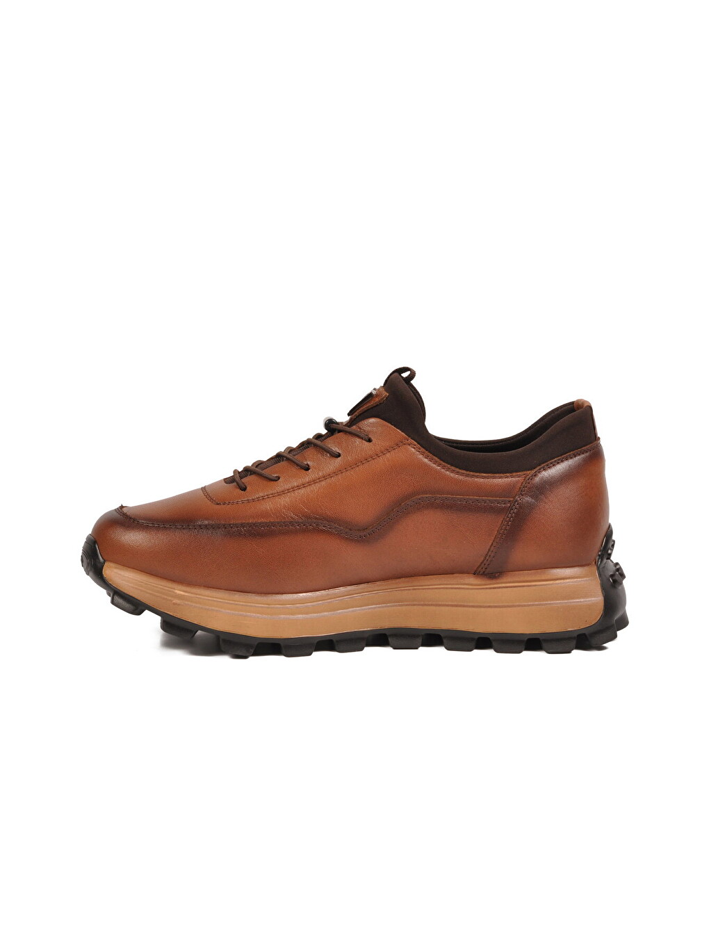 Kahverengi Taba Premium Hakiki Deri Erkek Casual Ayakkabı Memory Kalın Tabanlı Sneaker M084-2 M-3