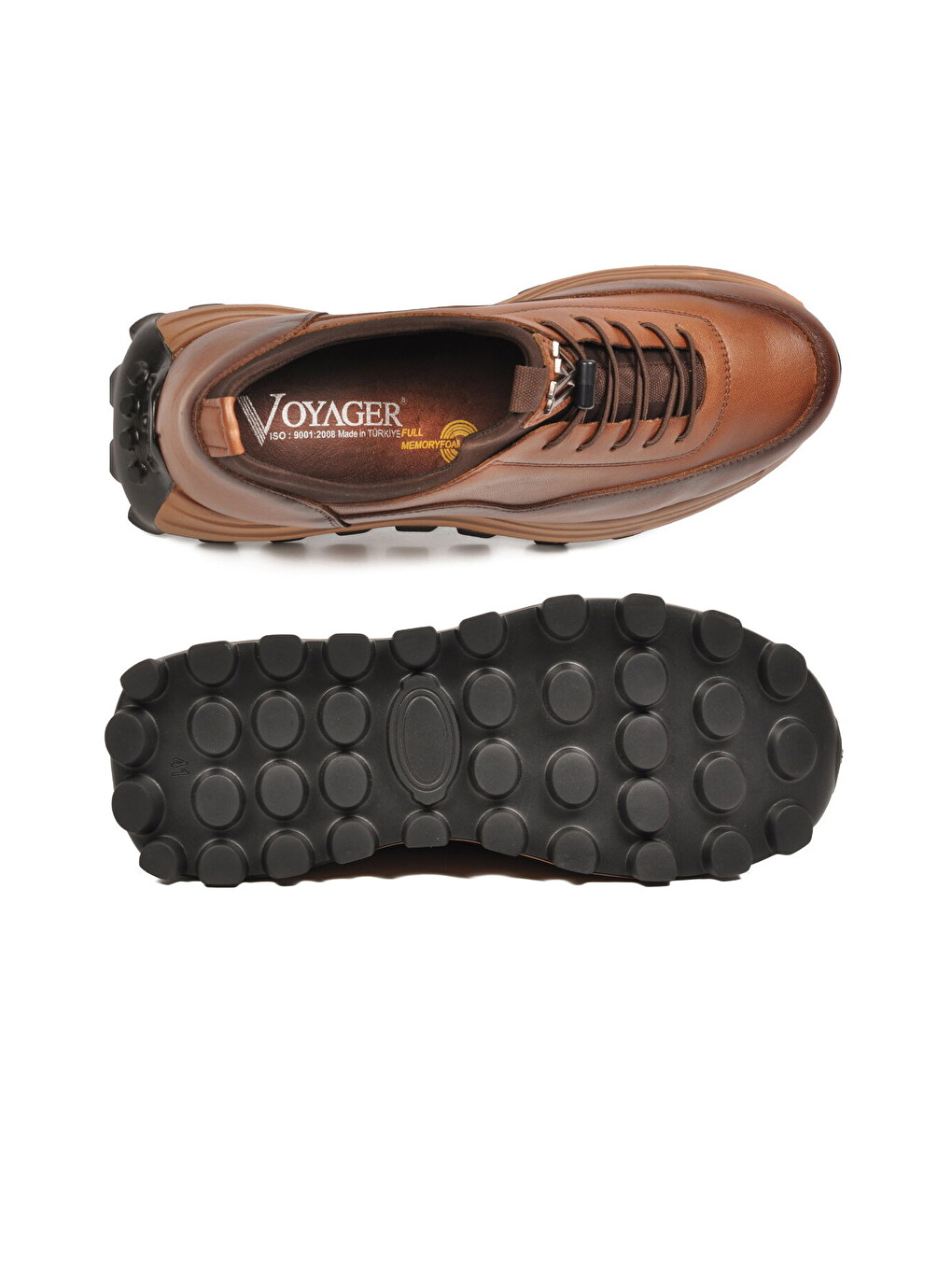 Kahverengi Taba Premium Hakiki Deri Erkek Casual Ayakkabı Memory Kalın Tabanlı Sneaker M084-2 M-4