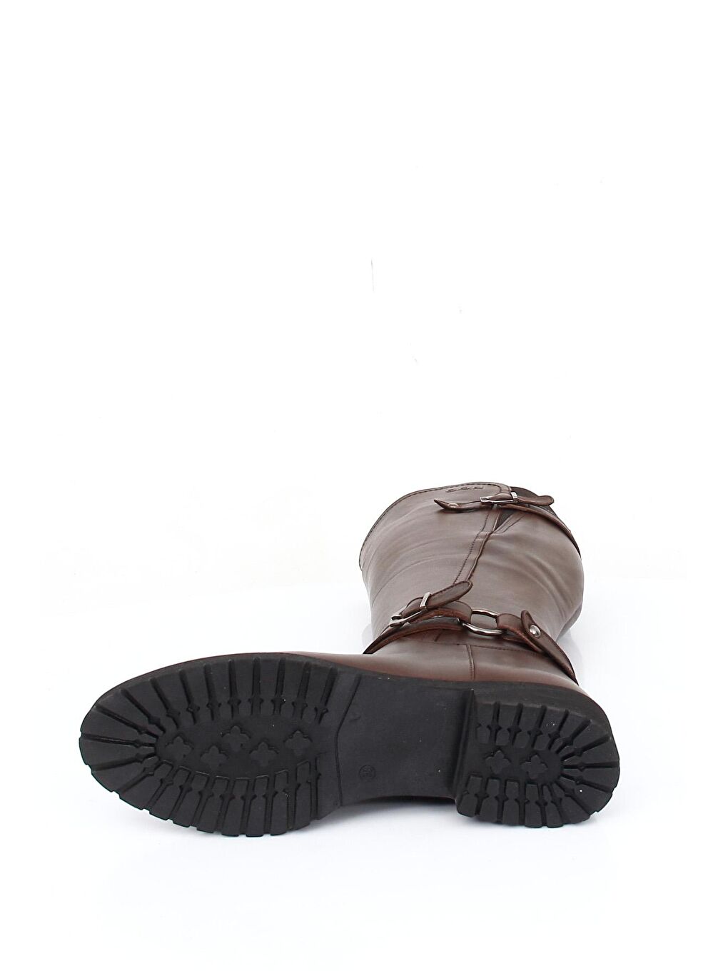 Kahverengi KAHVERENGİ  Hakiki Deri Yuvarlak Burun Kauçuk Taban Topuklu Tokalı Kadın Günlük Çizme 63564-5