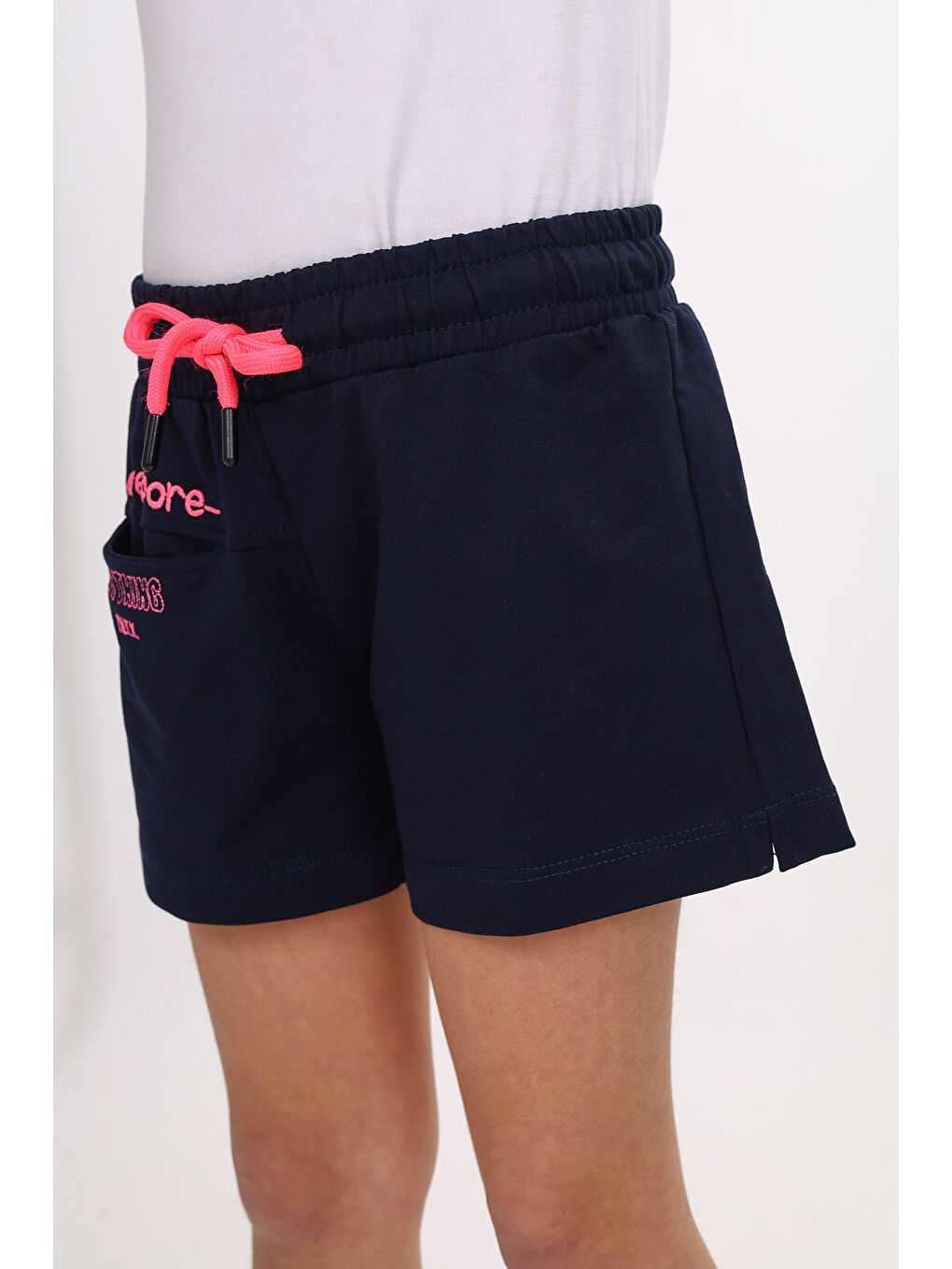 Lacivert Kız Çocuk Nakışlı Şort-1