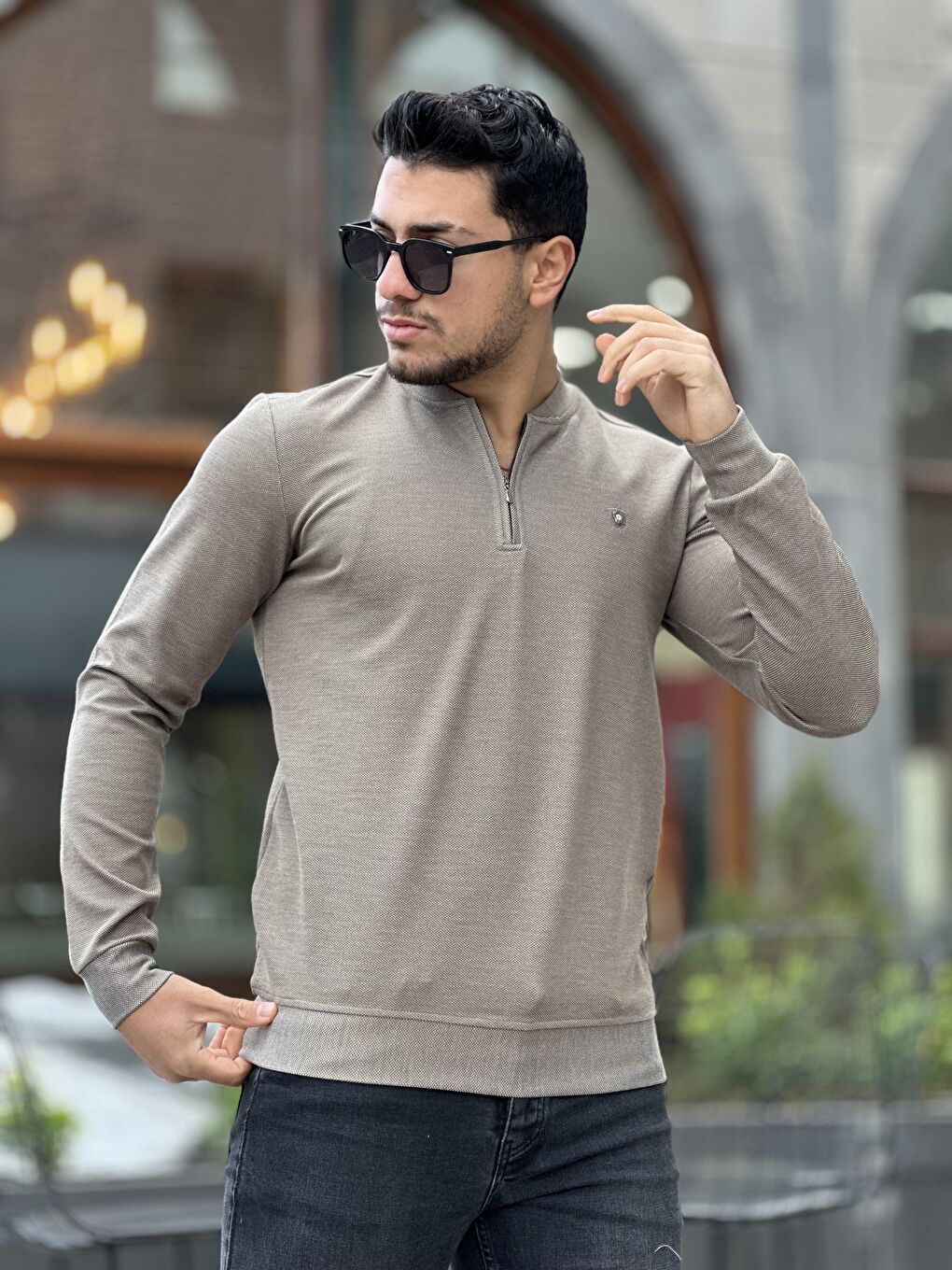 Miron Kahverengi Yarım Fermuarlı Kolej Yaka Sweatshirt Regular Fit-Kahverengi - 2