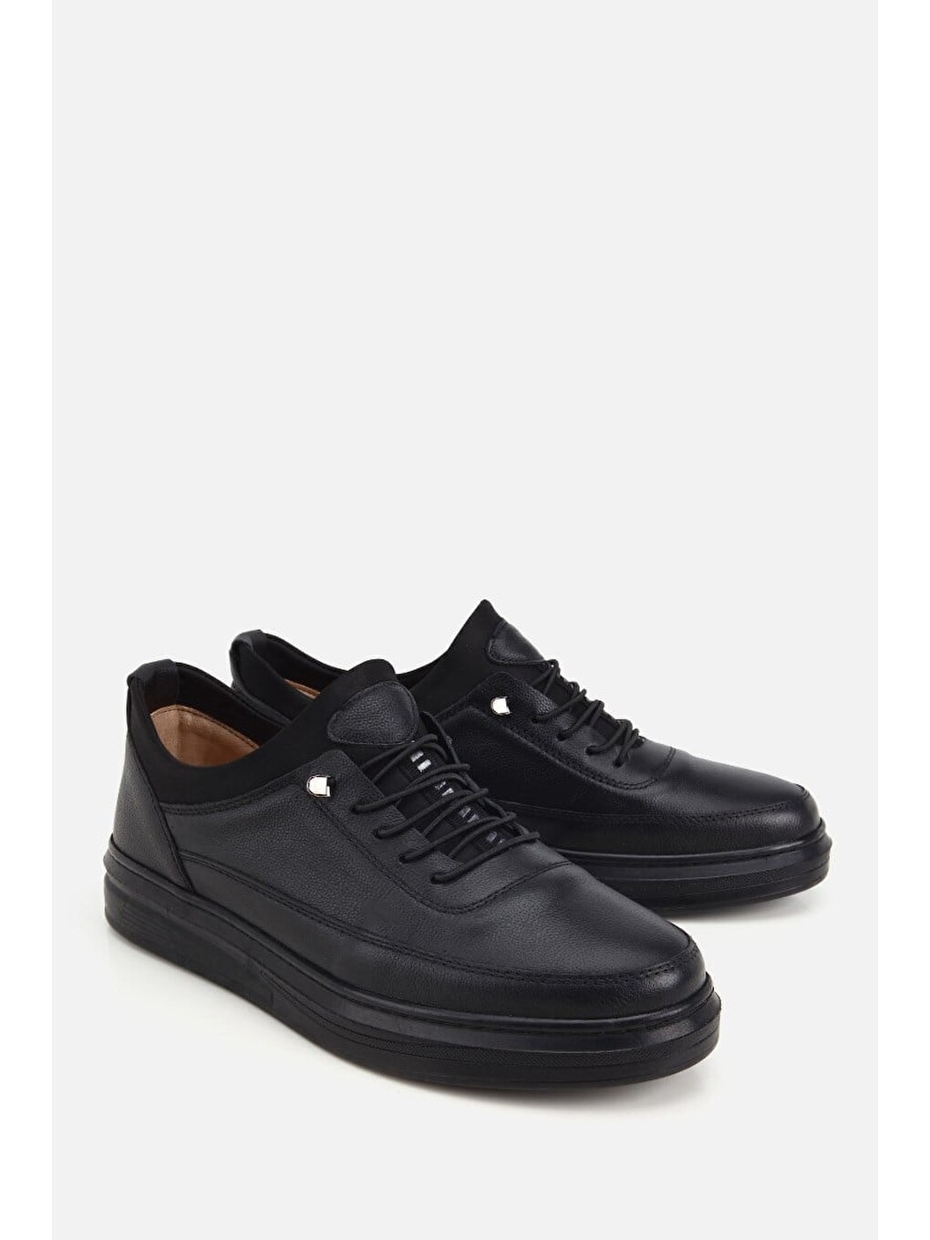 Erkek Siyah Deri Baskılı Bağxık Detaylı Sneaker-1