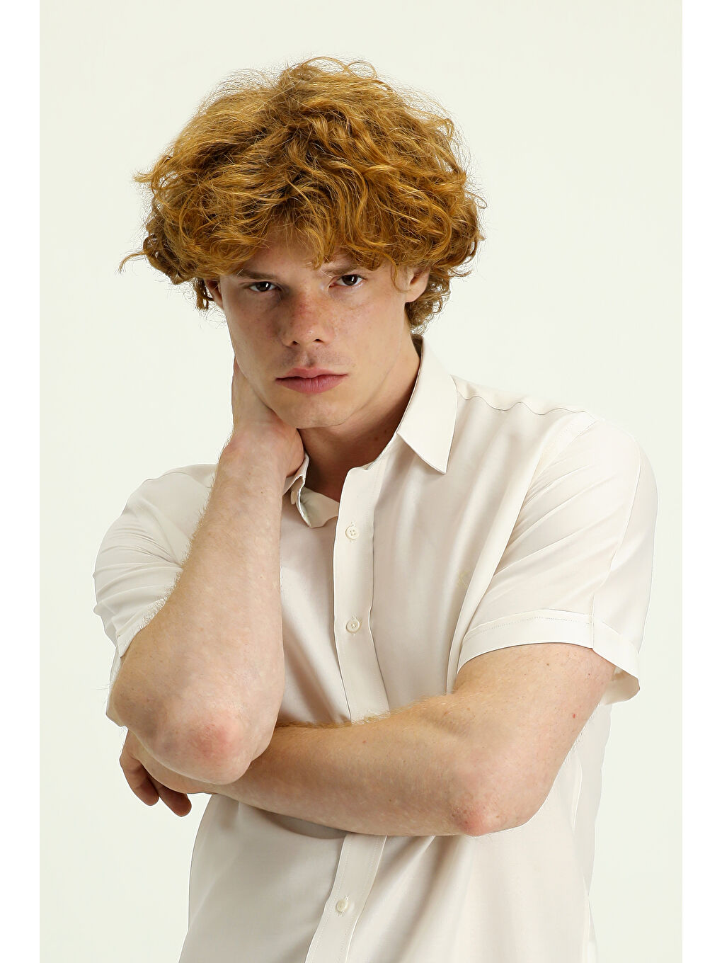 Bej Techno-Line Kısa Kol Slim Fit Dar Kesim Gömlek-1