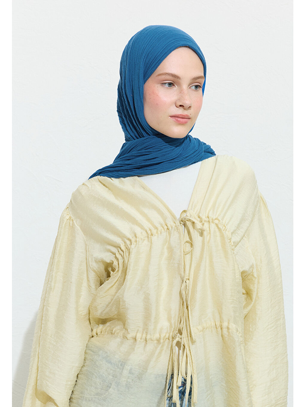 Turkuaz PAMUKLU KETEN ŞAL BUTTERFLY TEA-2