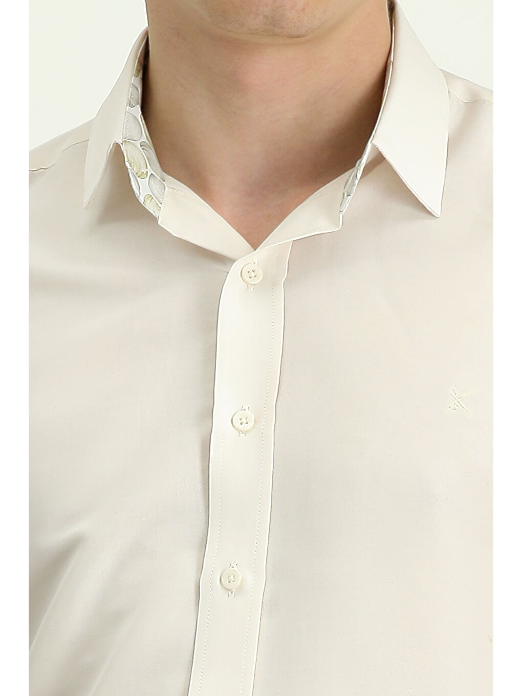 Bej Techno-Line Kısa Kol Slim Fit Dar Kesim Gömlek-3