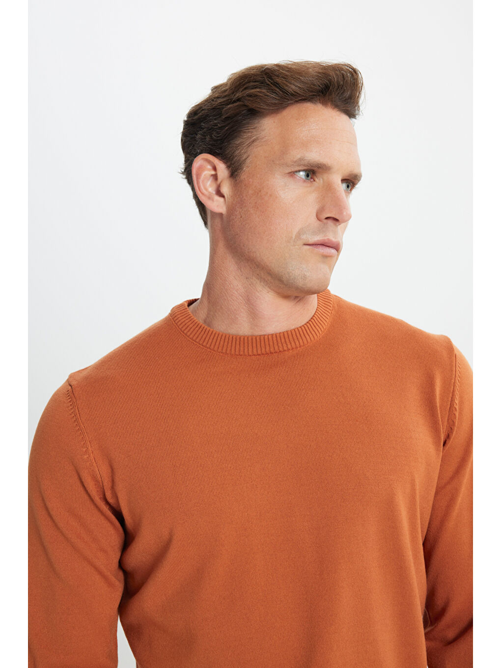 Kahverengi Erkek Kiremit Bisiklet Yaka Triko Kazak-4