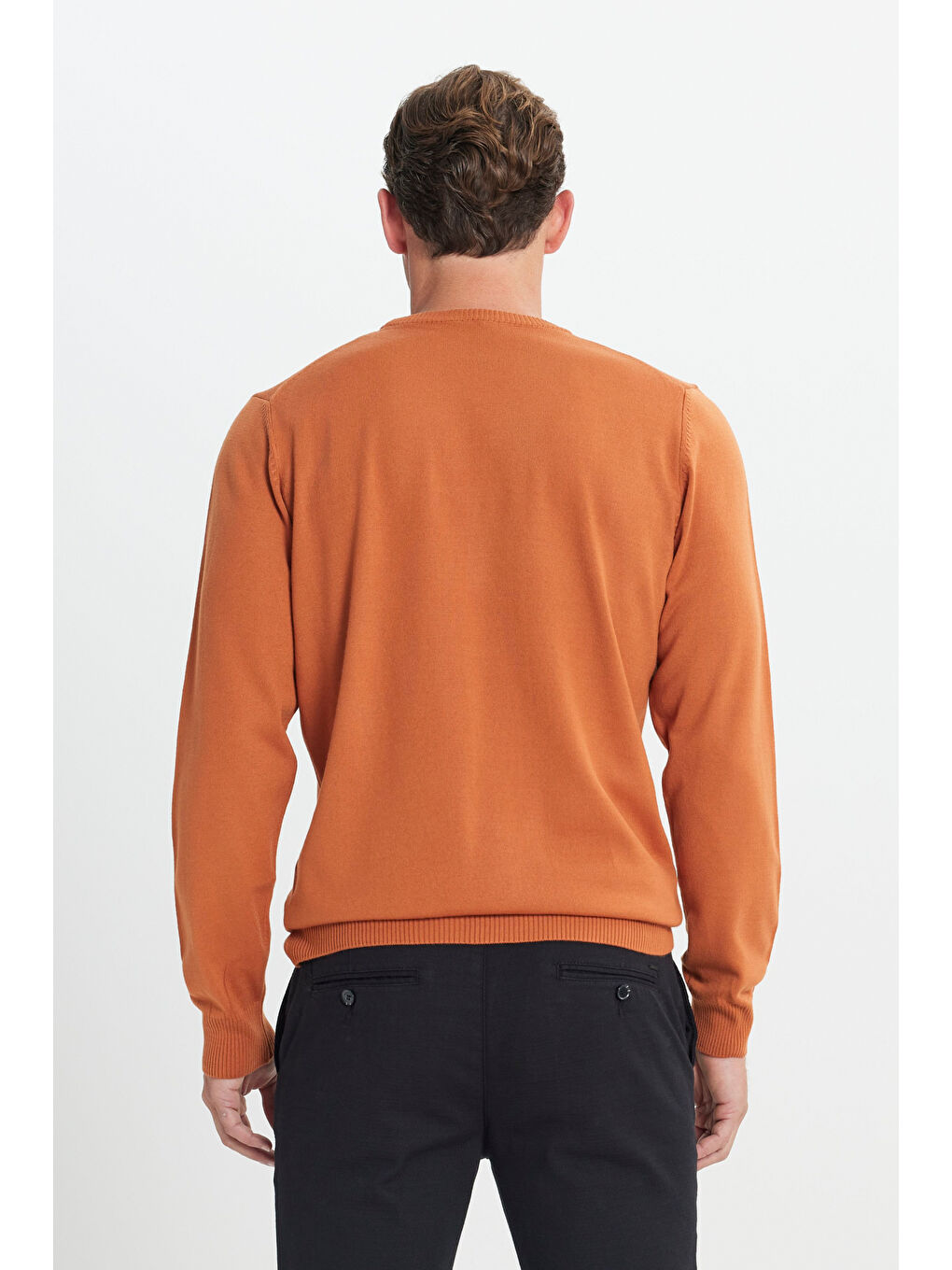 Kahverengi Erkek Kiremit Bisiklet Yaka Triko Kazak-5