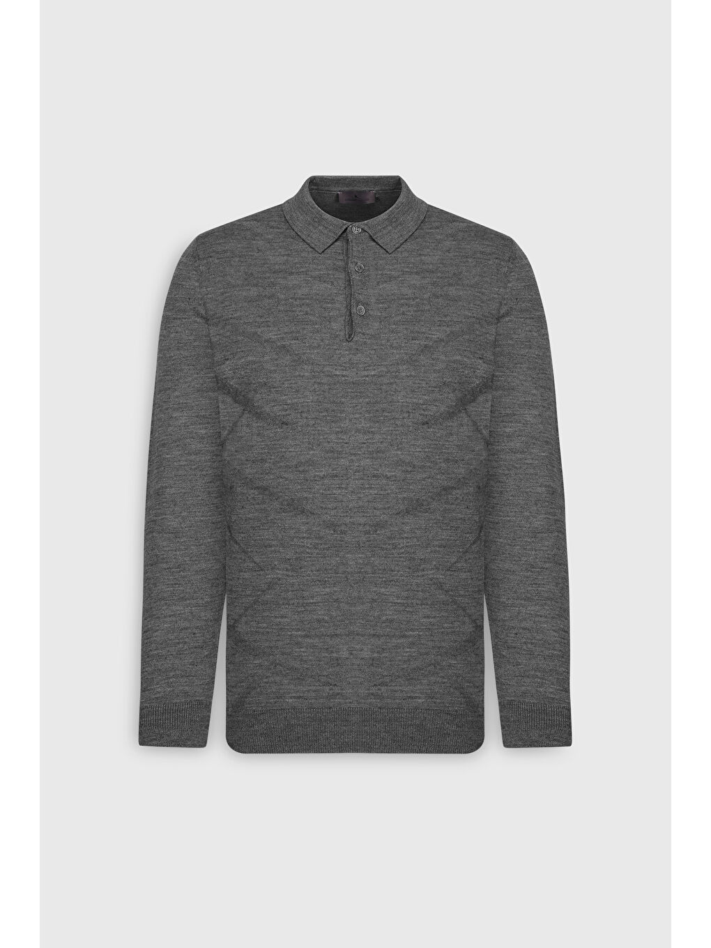 Erkek Gri Melanj Sıcak Tutan Yün Standart Fit Normal Kesim Polo Yaka Jakarlı Triko Kazak-5