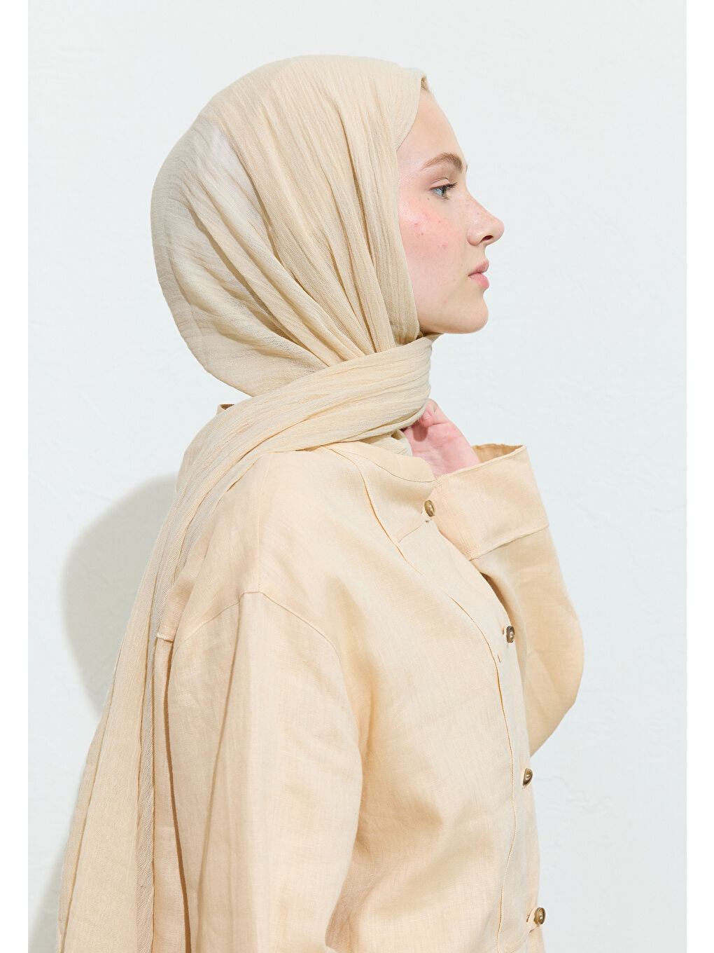 Bej PAMUKLU KETEN ŞAL OAT MILK LATTE-1