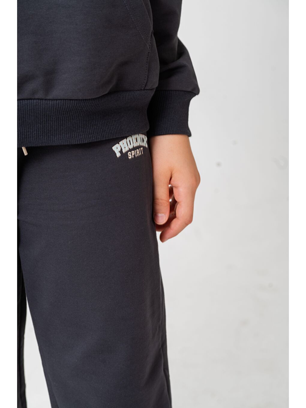 Gri Phoenix Spirit Baskılı Kanguru Cepli Erkek Çocuk Alt Üst Eşofman Takımı-5