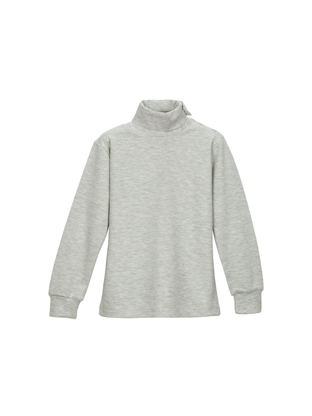 Açık Gri Melanj Kız Çocuk Tam Balıkçı Uzun Kol Çıtçıtlı Tişört