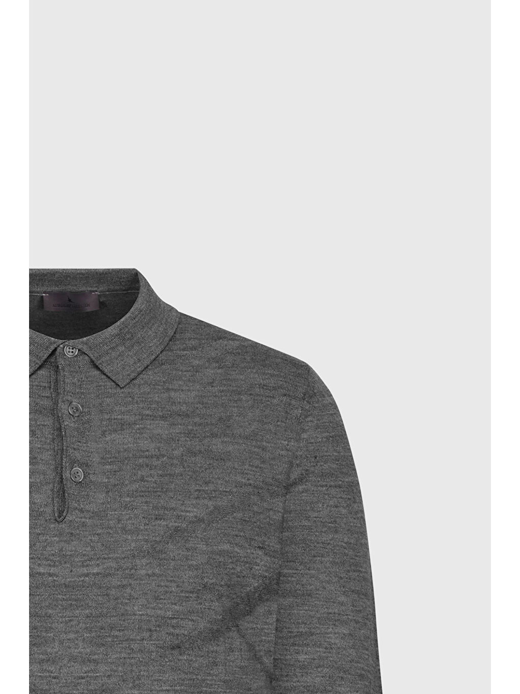 Erkek Gri Melanj Sıcak Tutan Yün Standart Fit Normal Kesim Polo Yaka Jakarlı Triko Kazak-6