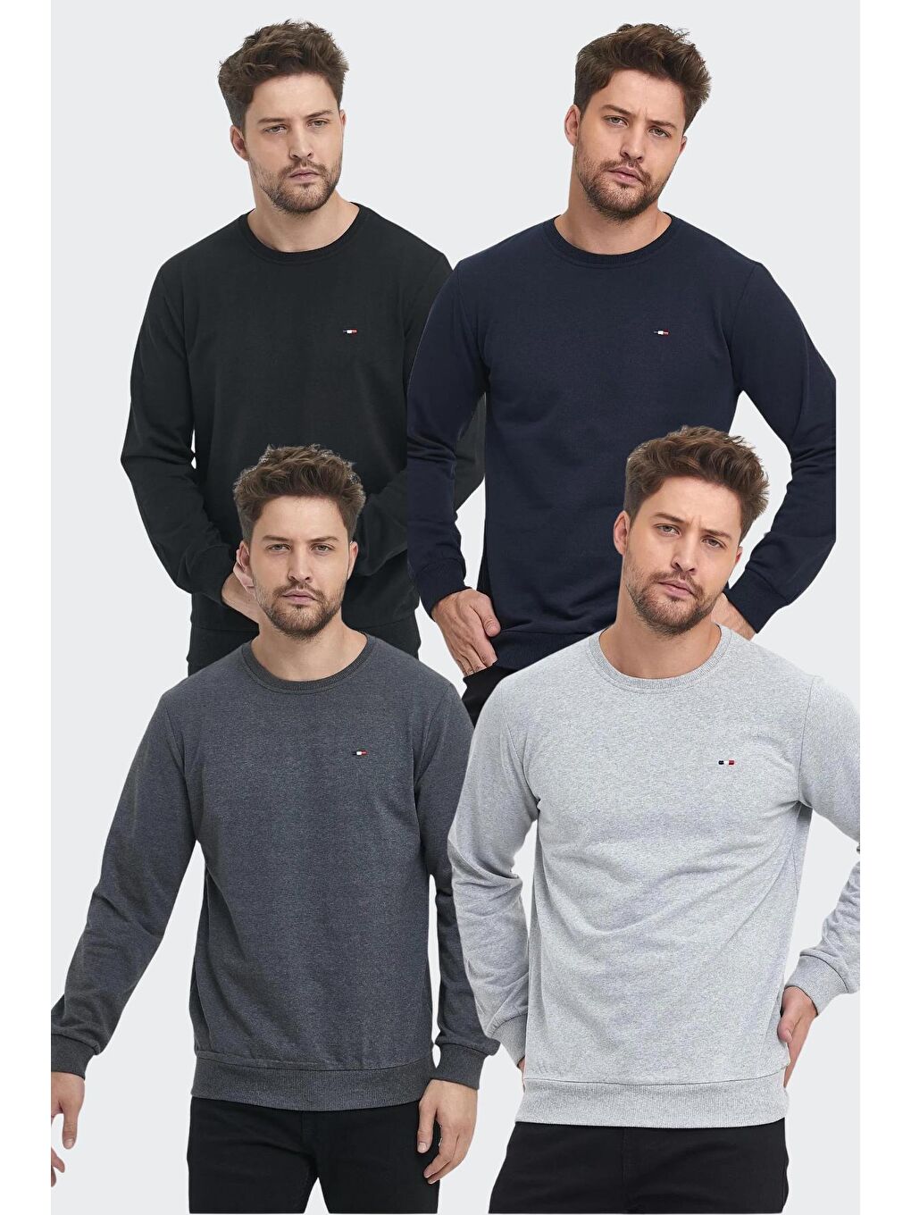 MMETALIC Lacivert-Gri Erkek Çok Renkli Bisiklet Yaka Nakış Detaylı Regular Fit 4'Lü Sweatshirt