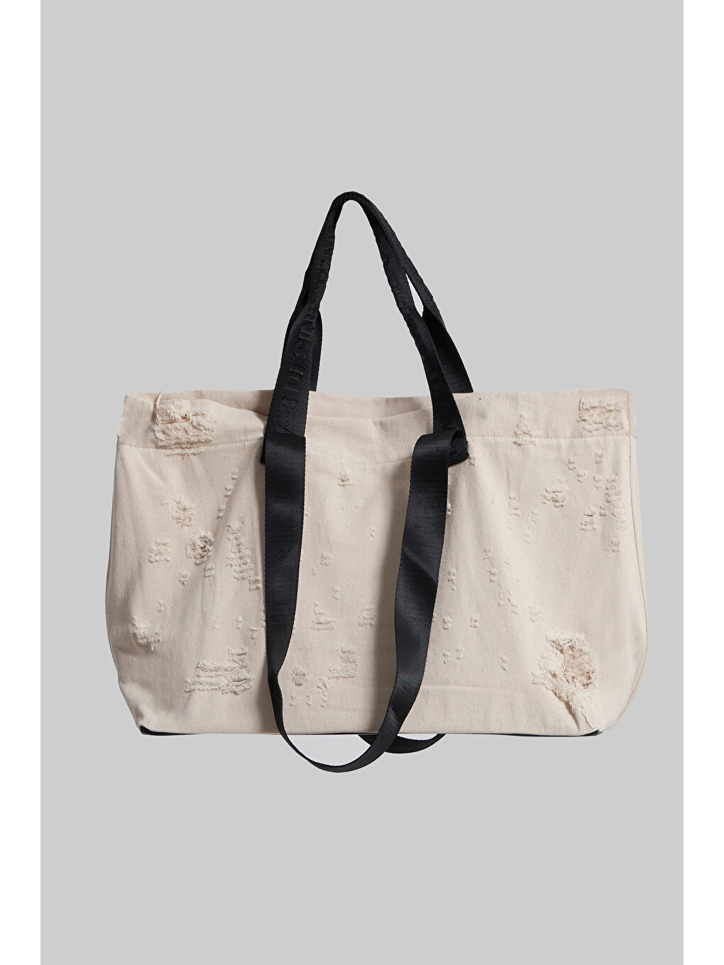 Bej Renk Denim Kumaş Yıpratma Detaylı El ve Omuz Askılı Tasarım Çanta-1