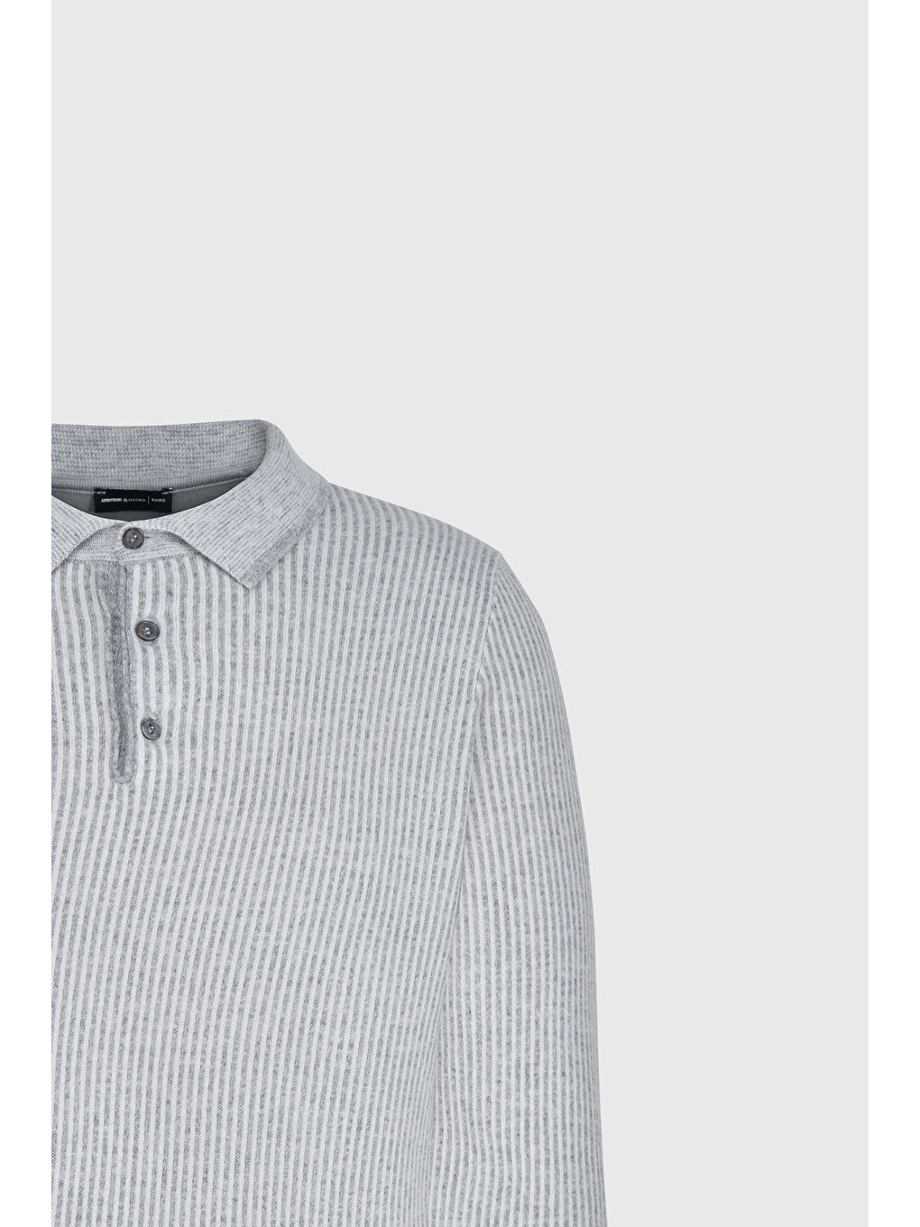 Erkek Gri Melanj Yünlü Sıcak Tutan Standart Fit Normal Kesim Çizgili Polo Yaka Triko Kazak-8