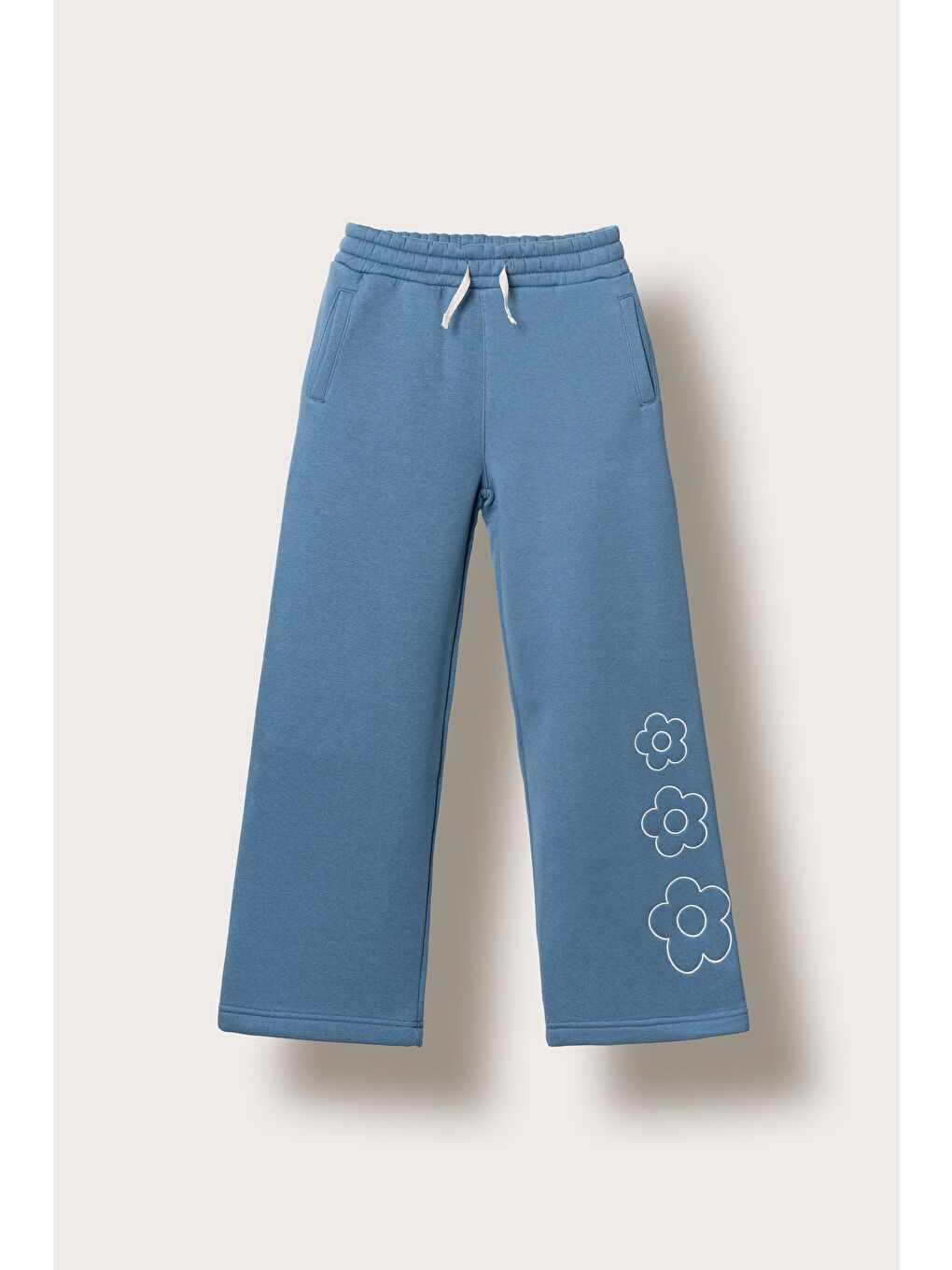 Mavi 3 İp Çiçek Nakışlı Kız Çocuk Eşofman Altı