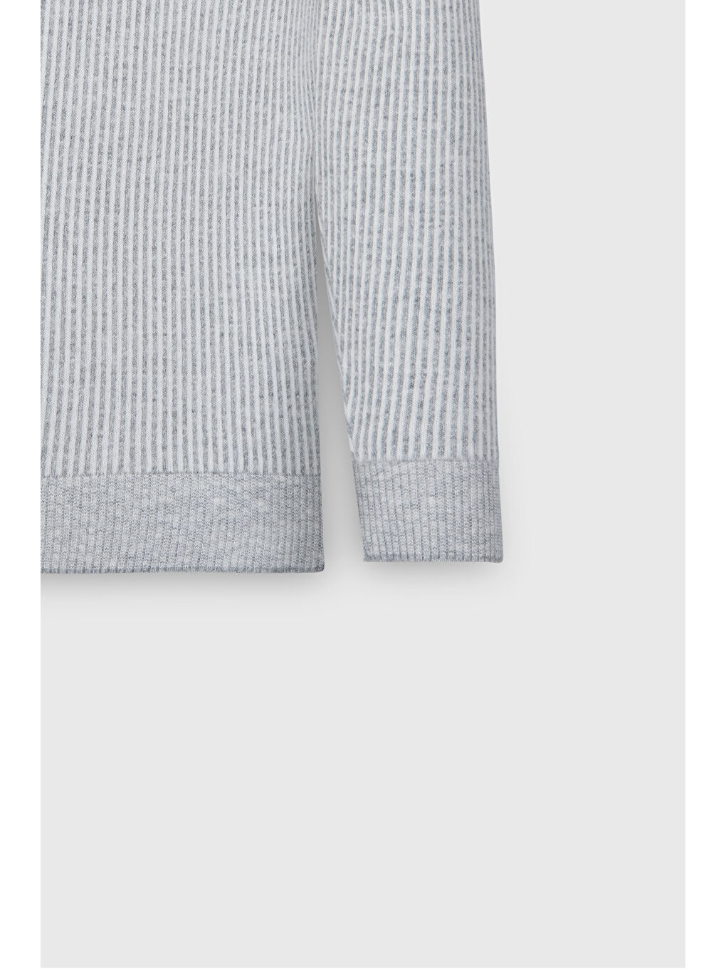 Erkek Gri Melanj Yünlü Sıcak Tutan Standart Fit Normal Kesim Çizgili Polo Yaka Triko Kazak-9