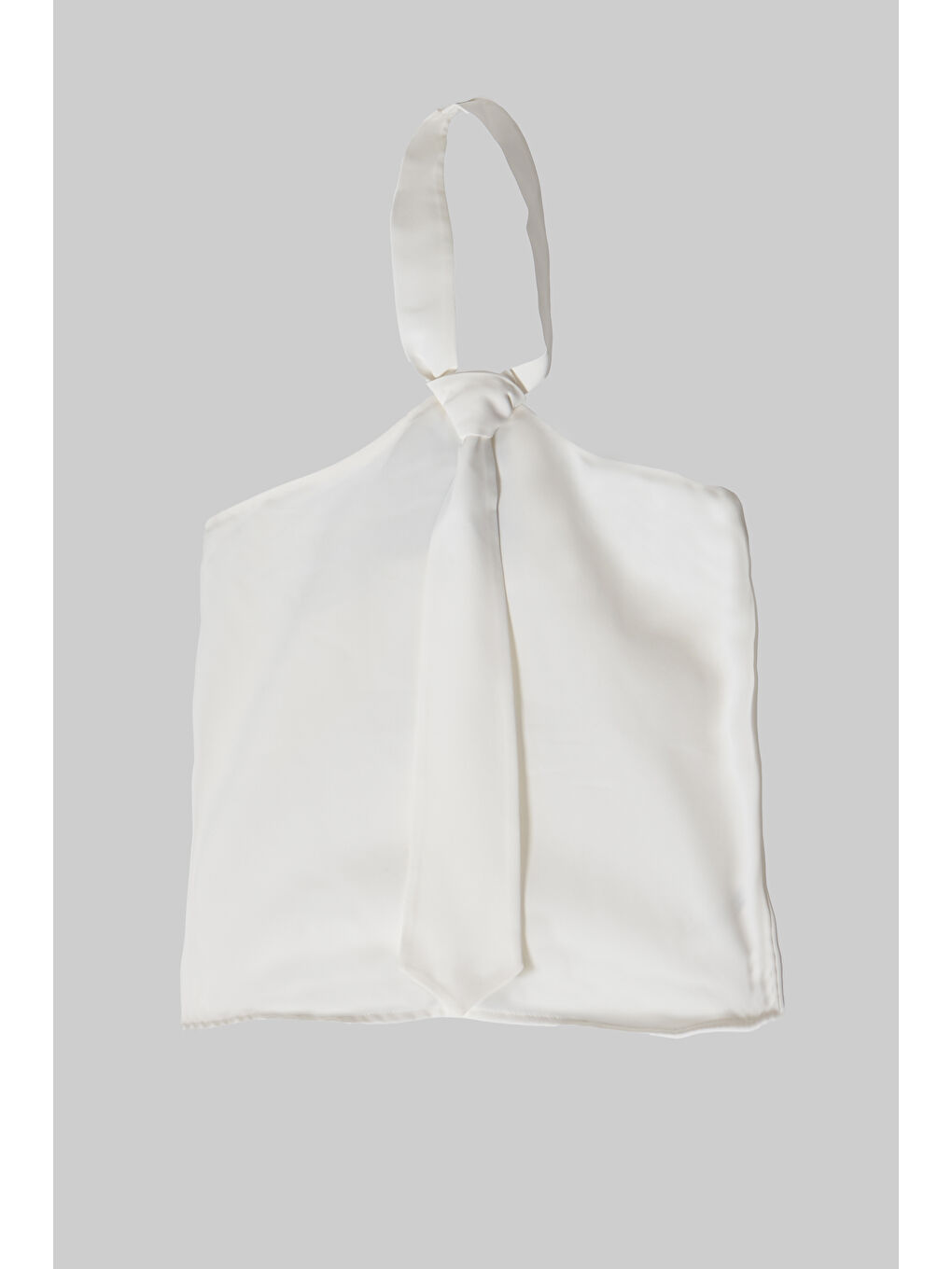 Kadın Ekru Renk Straptez Özel Kumaş Kravat Detaylı Tasarım Bluz-1