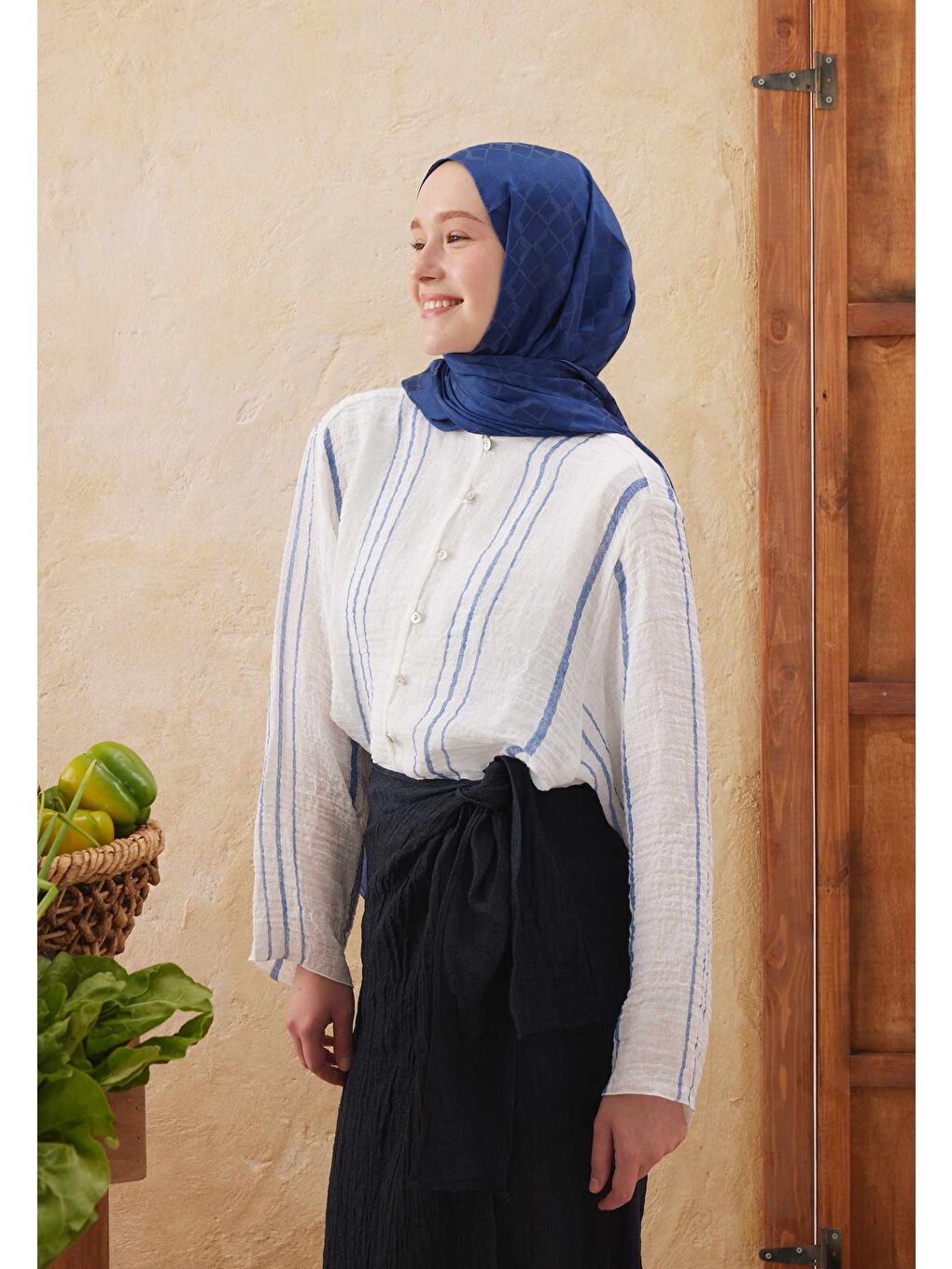 Dıamond Jakarlı Şal Koyu Mavi-1