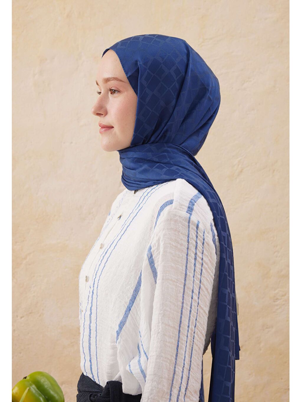 Dıamond Jakarlı Şal Koyu Mavi-3