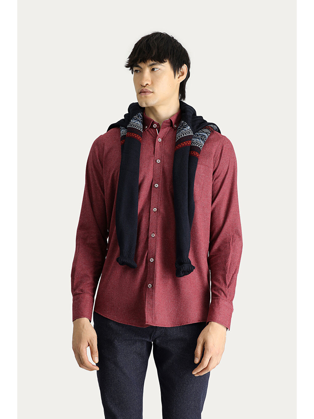 Bordo Uzun Kol Regular Fit Oduncu Düğmeli Yaka Gömlek