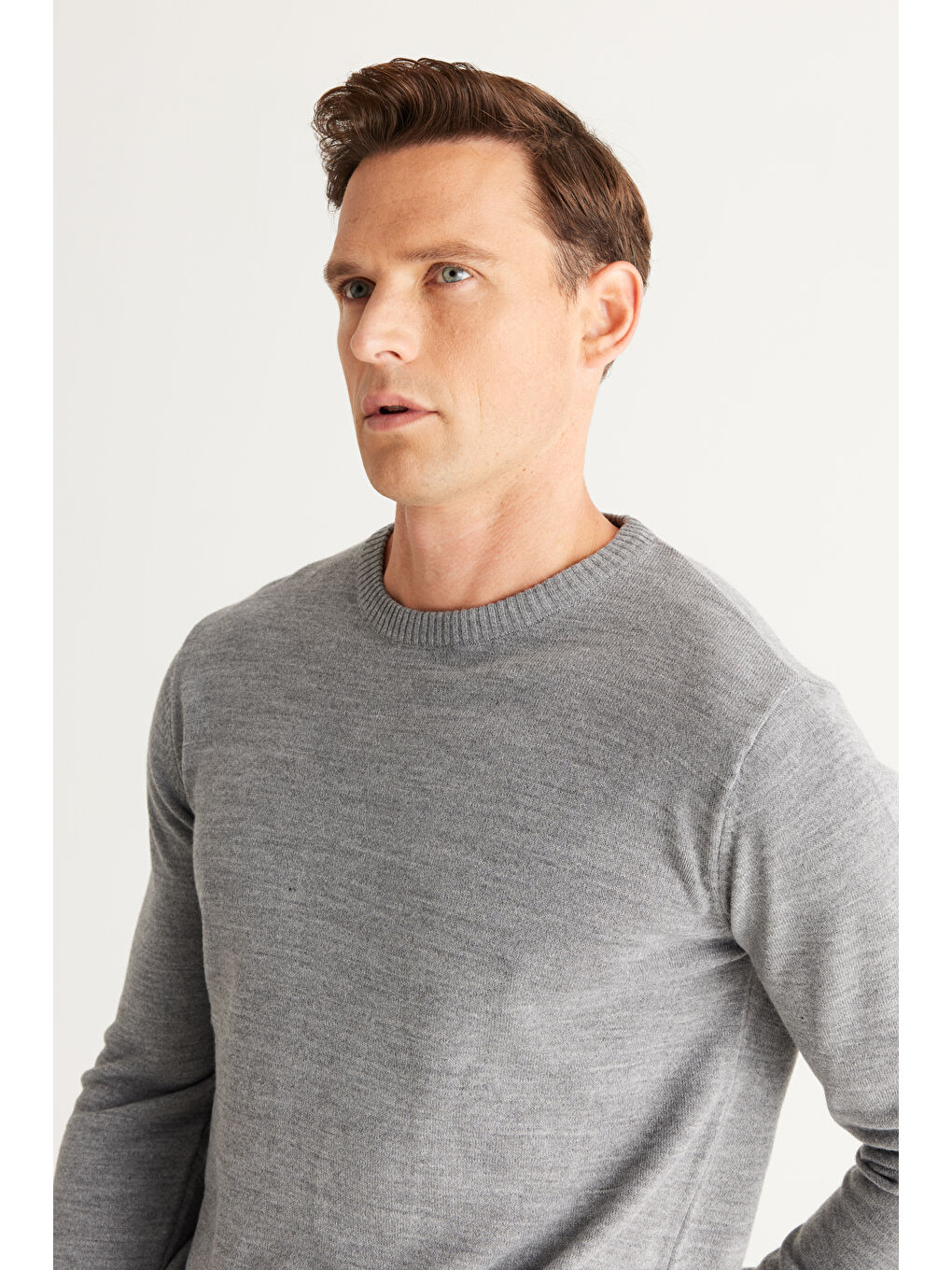 Erkek Gri Melanj Bisiklet Yaka Triko Kazak-2