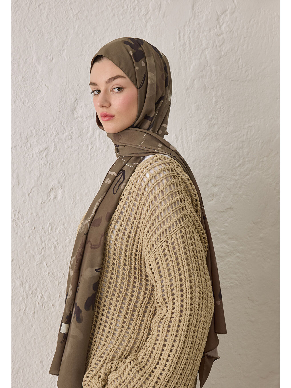 Bej Aura Desen Şal Vizon-1