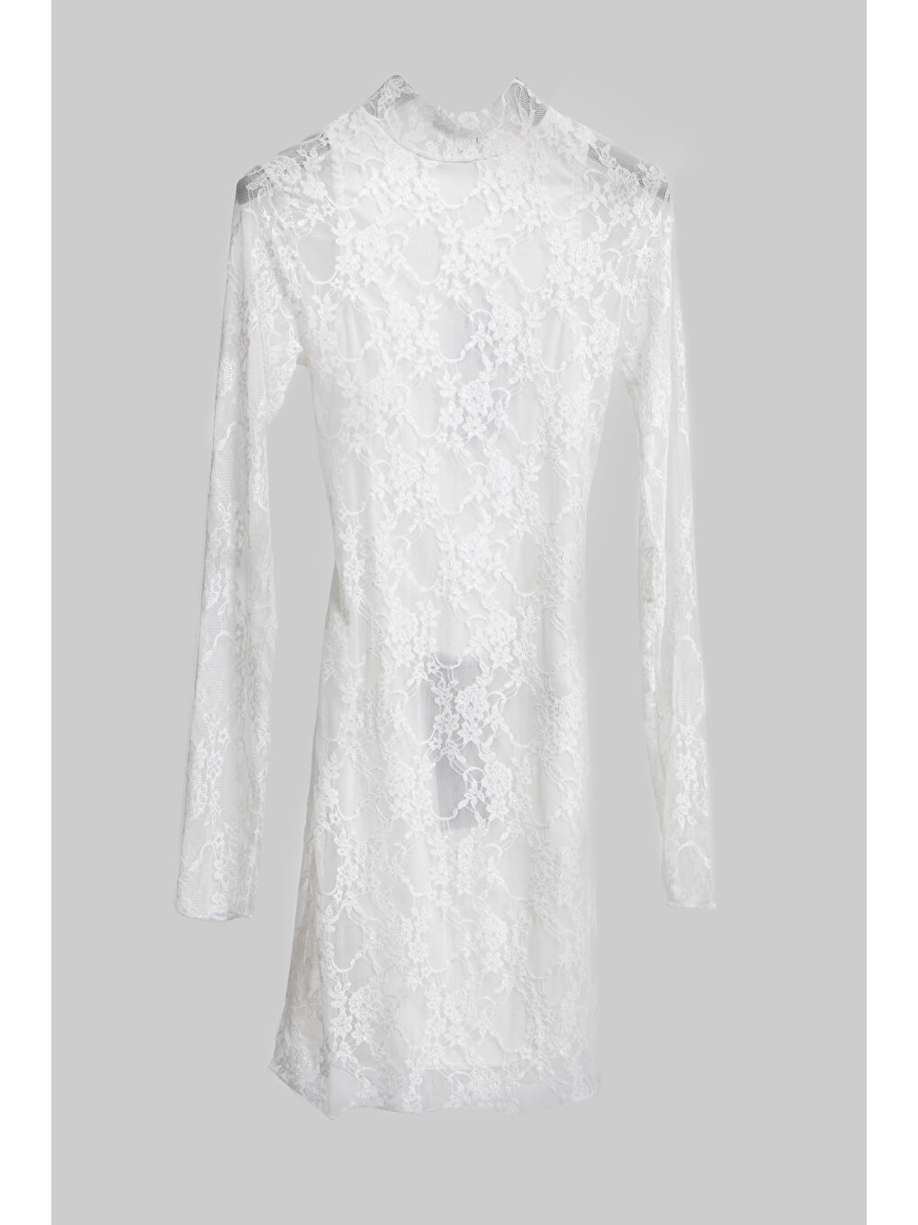 Kadın Kırık Beyaz Renk İçi Astarlı Ful Dantelli Özel Tasarım Mini Elbise-1