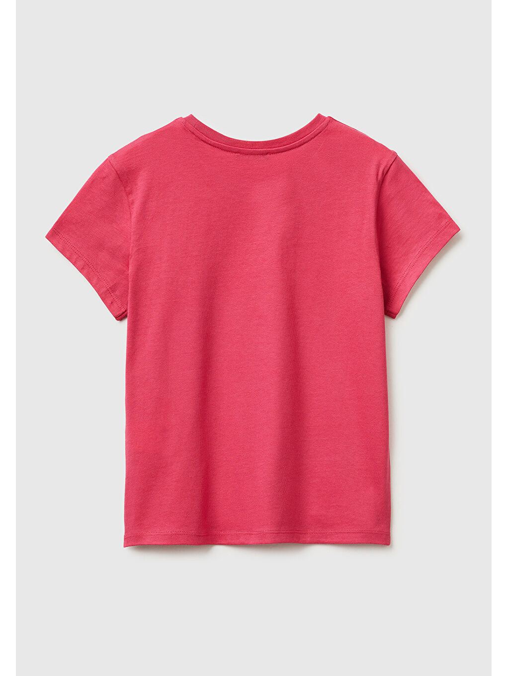 Kız Çocuk Koyu Pembe Simli Logolu Bisiklet Yaka T-Shirt-1