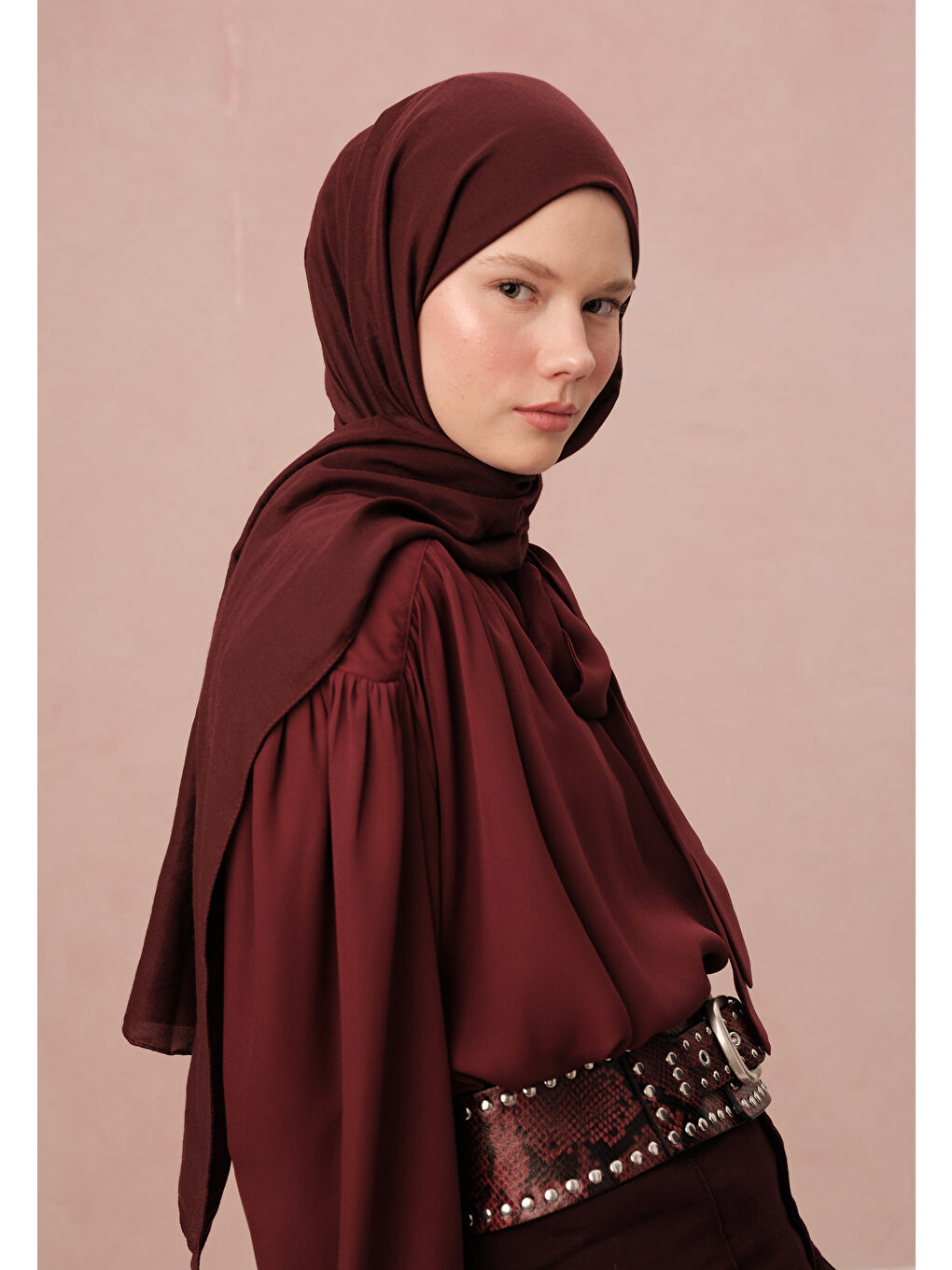 Pamuk Crash Şal Koyu Bordo-4