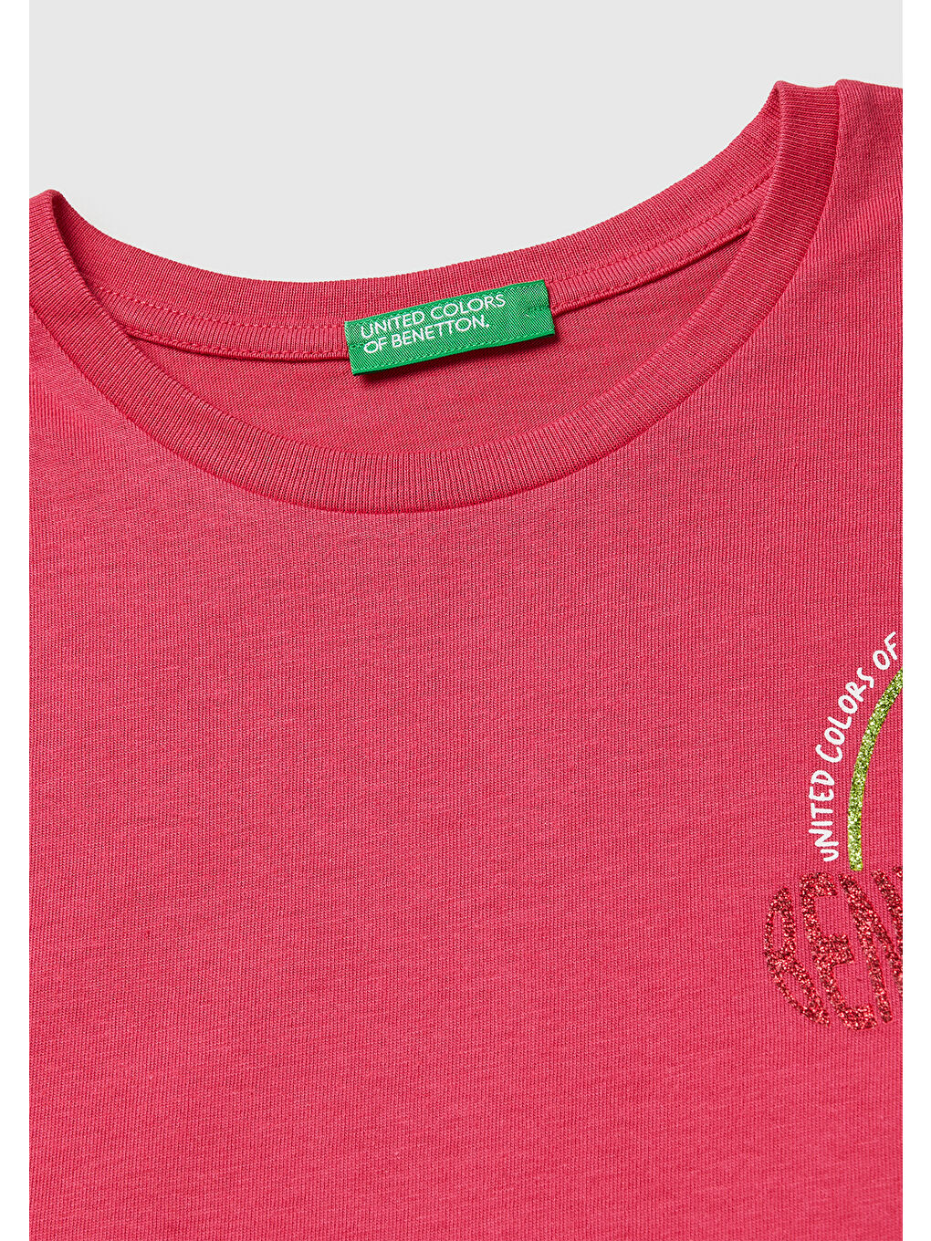 Kız Çocuk Koyu Pembe Simli Logolu Bisiklet Yaka T-Shirt-2