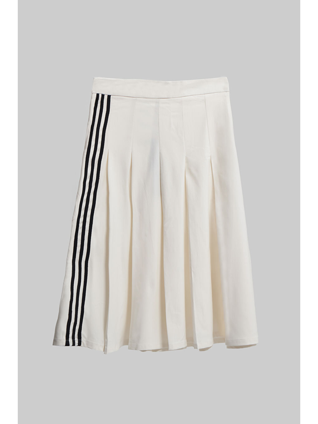 Bej Kadın Ekru Renk Pileli Yandan Şerit Detaylı Kravatlı 2'li Kombin Özel Tasarım Kumaş Etek-1