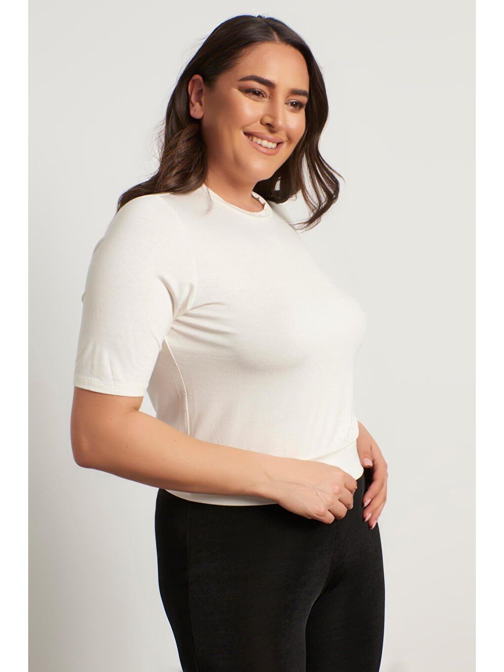 Mylinemoda Ekru Penye Crop Top - 1