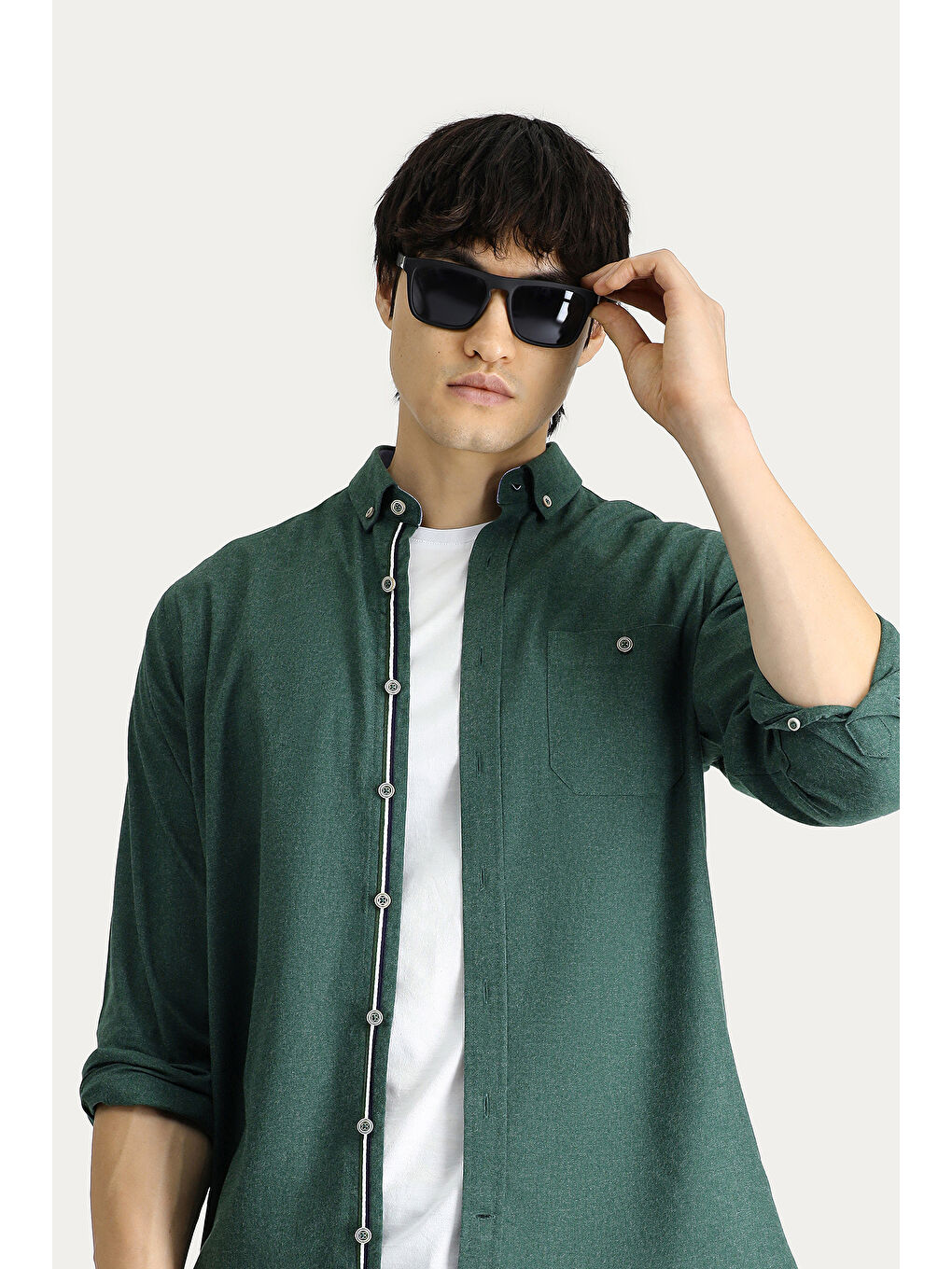 Yeşil Uzun Kol Regular Fit Düğmeli Yaka Gömlek