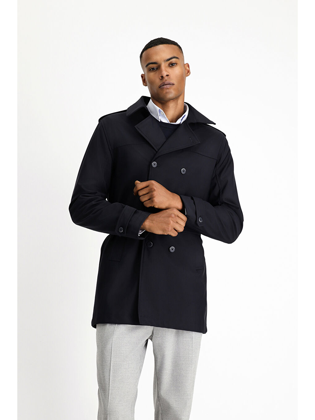 Lacivert Techno-Line Kruvaze Pardösü & Trençkot-1