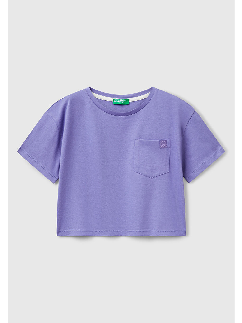 Kız Çocuk Mor Arkası Baskılı Yama Cepli T-Shirt