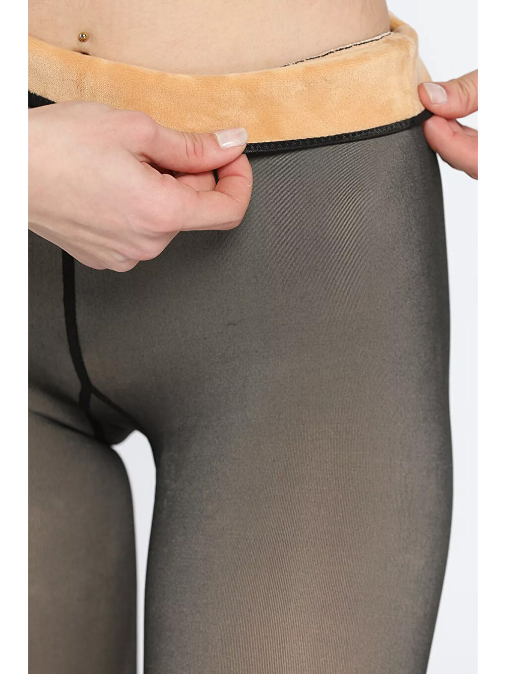 Siyah Kadın İçi Pelüşlü Kışlık Termal Ten Görünümlü Tayt-1