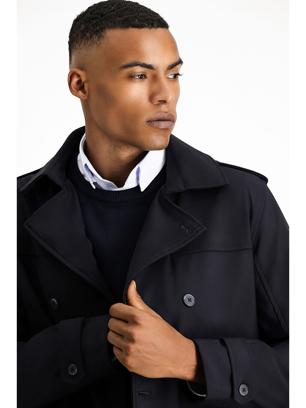 Lacivert Techno-Line Kruvaze Pardösü & Trençkot-2