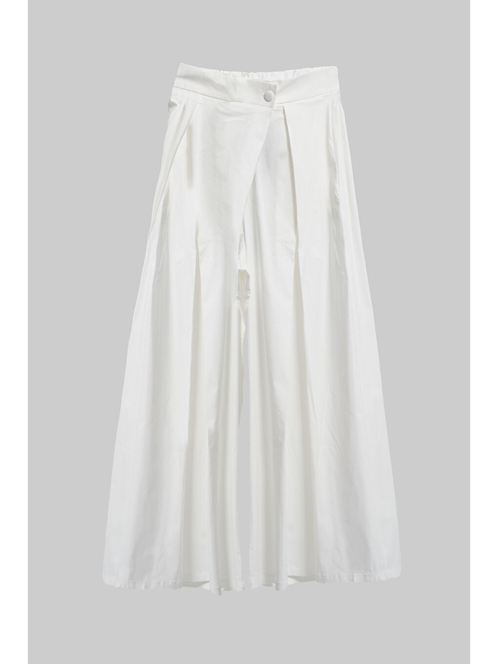 Kadın Ekru Renk Süper Palazzo Fit Özel Kumaş Pileli Tasarım Pantolon-1