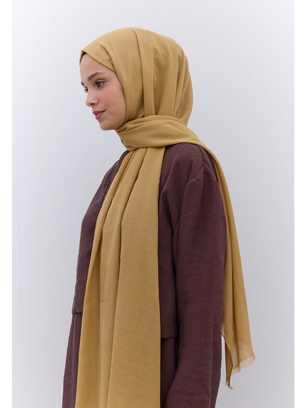 Sarı İnce Pamuk Vual Şal Sahra
