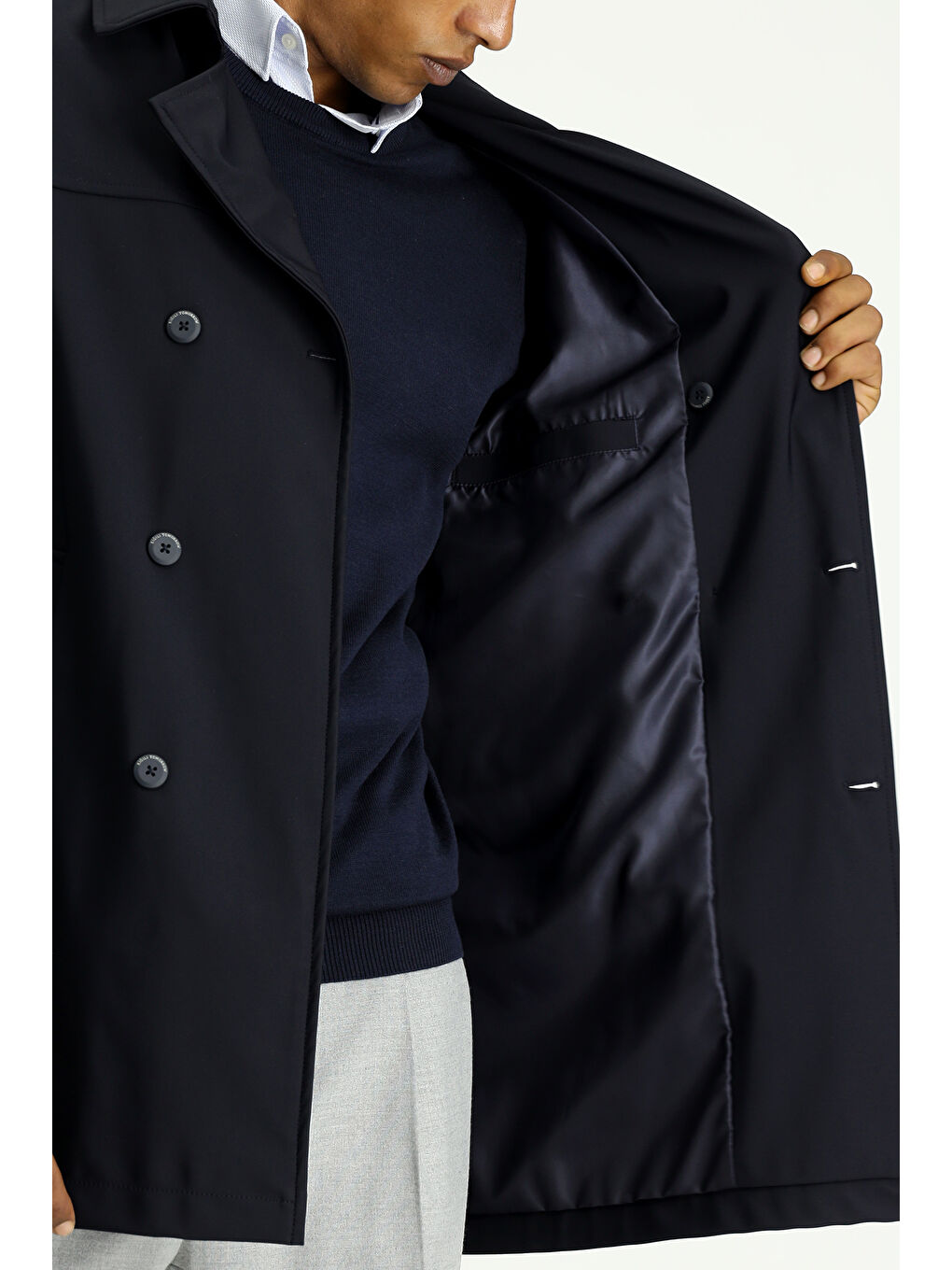 Lacivert Techno-Line Kruvaze Pardösü & Trençkot-5