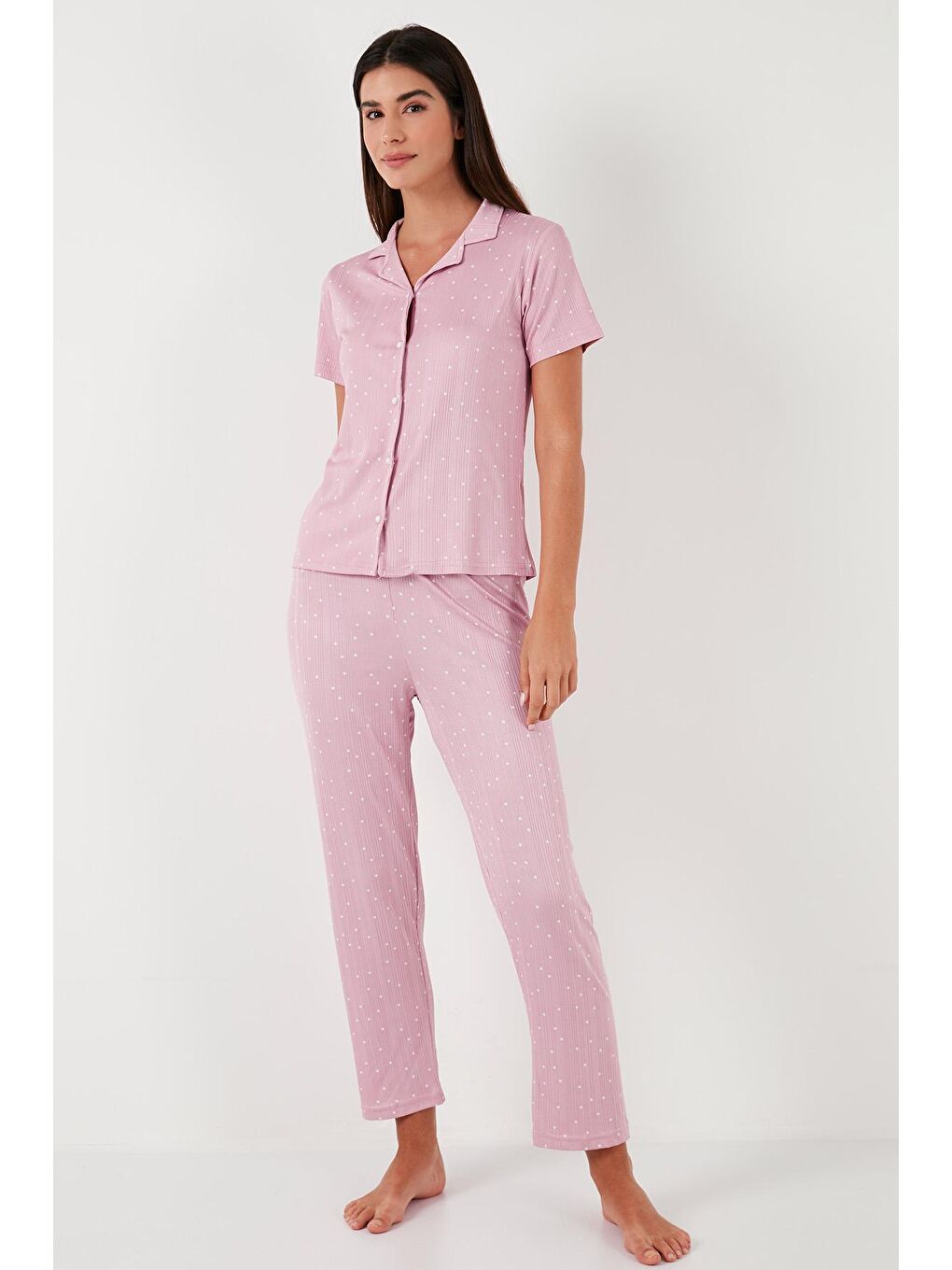 Lela Pembe Regular Fit Gömlek Yaka Kısa Kollu Pijama Takımı 65780124 - 1