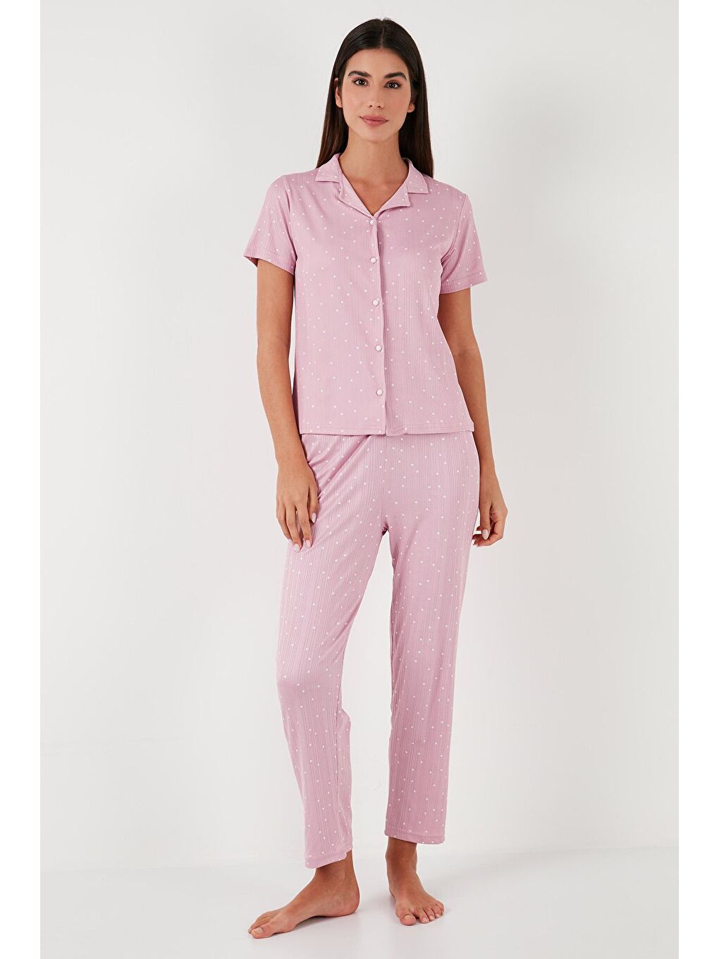 Lela Pembe Regular Fit Gömlek Yaka Kısa Kollu Pijama Takımı 65780124 - 2