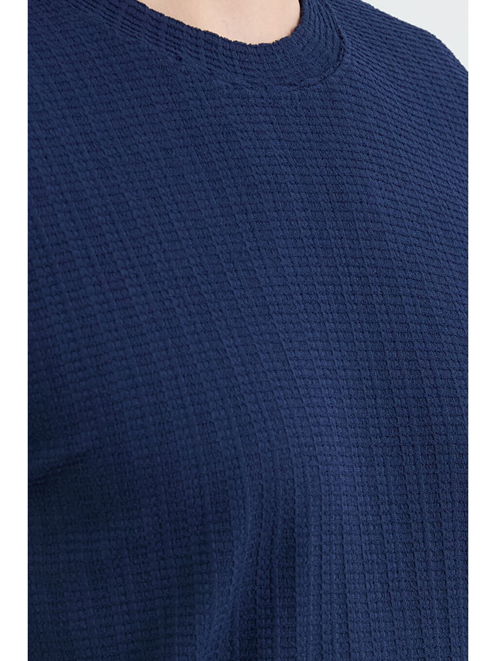 Lacivert Waffle Kumaş Bisiklet Yaka Tişört-4