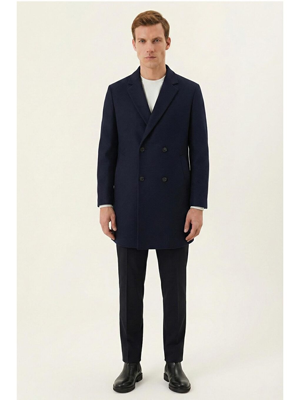 Giotelli Lacivert Regular Fit Mono Yaka Yün Karışımlı Erkek Kaşe Kaban-1